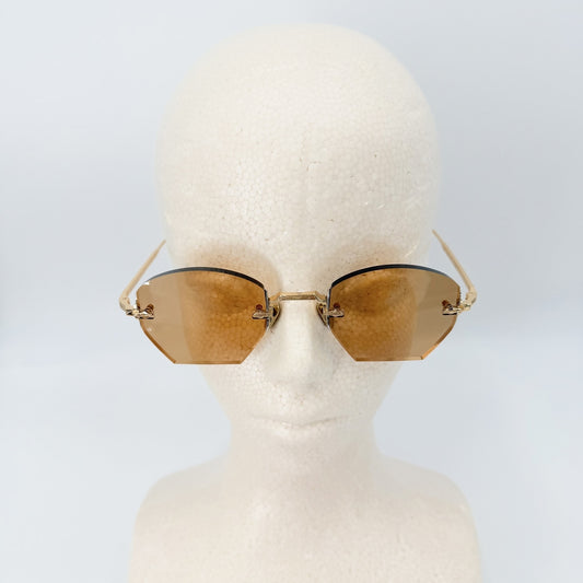 サングラス ジャックマリーマージュ OATMAN アイウェア リムレス JACQUES MARIE MAGE 眼鏡 チタン ブラウン 茶 ゴールド金具 レディース【中古品】