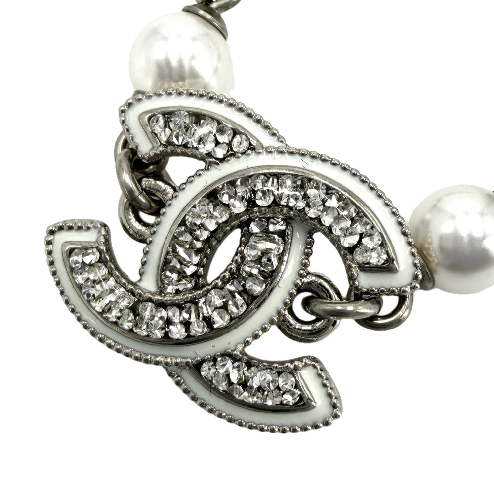 CHANEL シャネル ネックレス ココマーク アクセサリー ラインストーン フェイクパール A25C シルバー レディース 約16.4g 2025年【中古品】