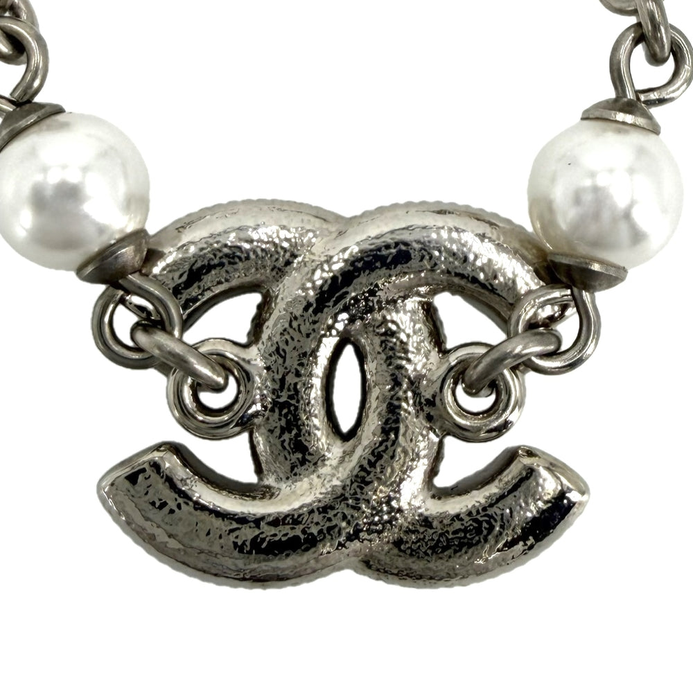 CHANEL シャネル ネックレス ココマーク アクセサリー ラインストーン フェイクパール A25C シルバー レディース 約16.4g 2025年【中古品】
