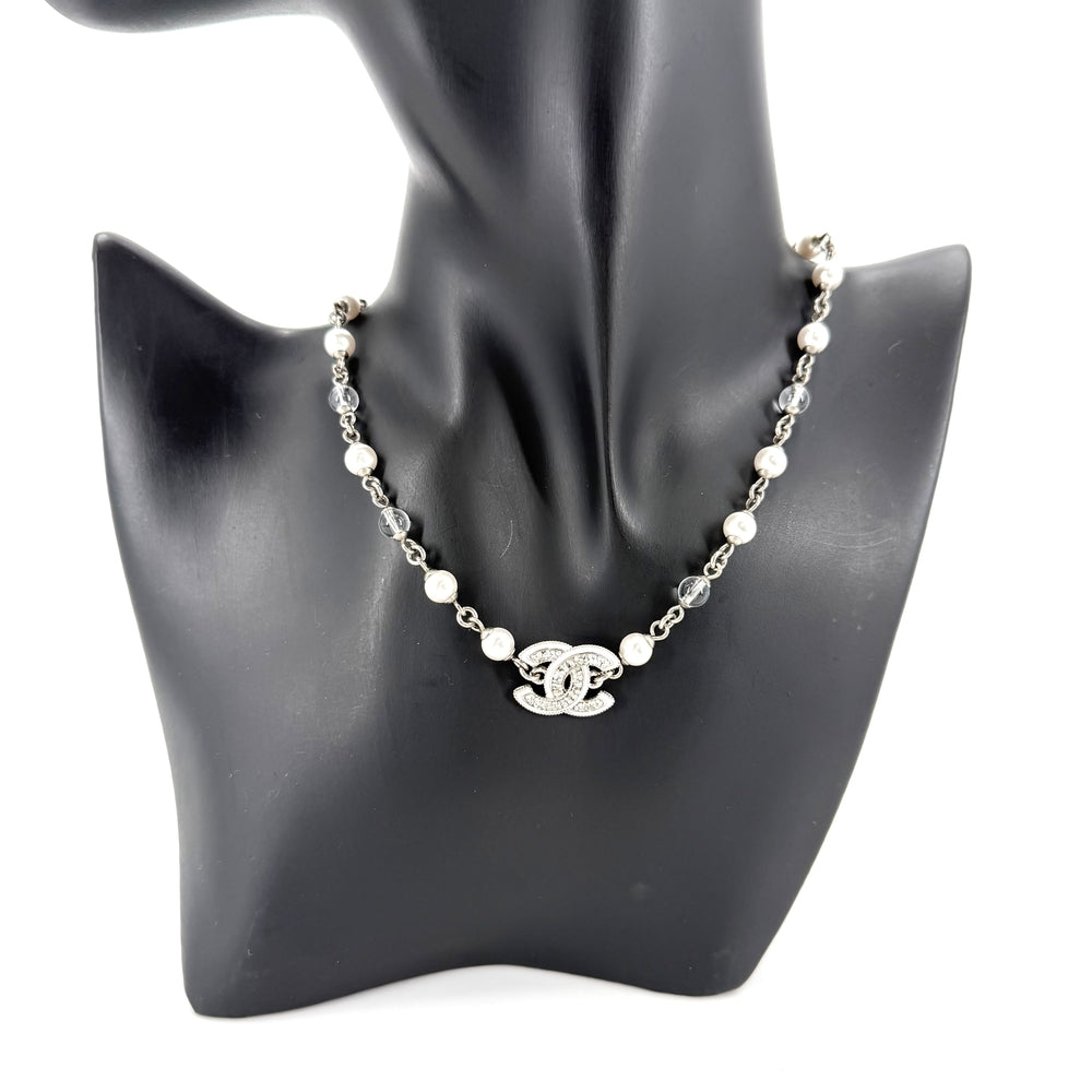 CHANEL シャネル ネックレス ココマーク アクセサリー ラインストーン フェイクパール A25C シルバー レディース 約16.4g 2025年【中古品】