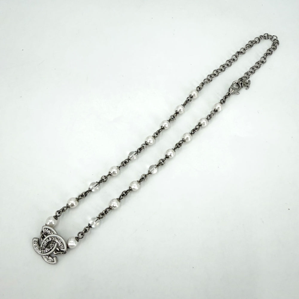 CHANEL シャネル ネックレス ココマーク アクセサリー ラインストーン フェイクパール A25C シルバー レディース 約16.4g 2025年【中古品】