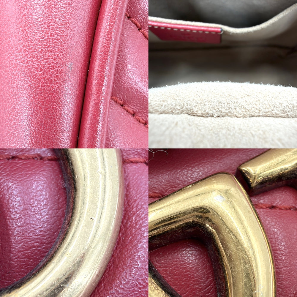 GUCCI グッチ ショルダーバッグ GGマーモント キルティング チェーンショルダー 447632 レザー レッド 赤 ゴールド金具 レディース【中古品】