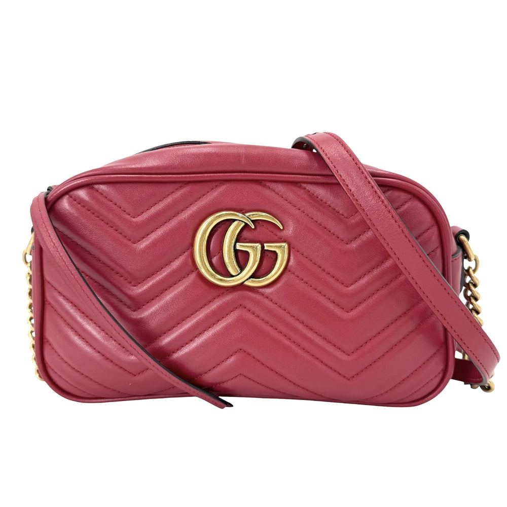 GUCCI グッチ ショルダーバッグ GGマーモント キルティング チェーンショルダー 447632 レザー レッド 赤 ゴールド金具 レディース【中古品】