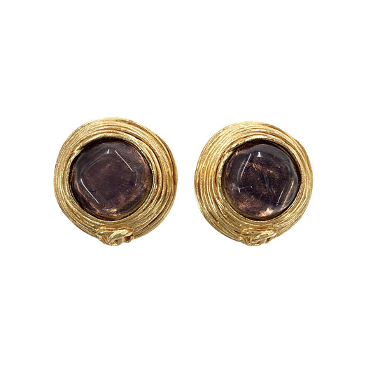 CHANEL シャネル イヤリング ココマーク グリポア アクセサリー ヴィンテージ GP カラーストーン 99P ゴールド パープル 紫
 レディース 約25.9g 1999年【中古品】