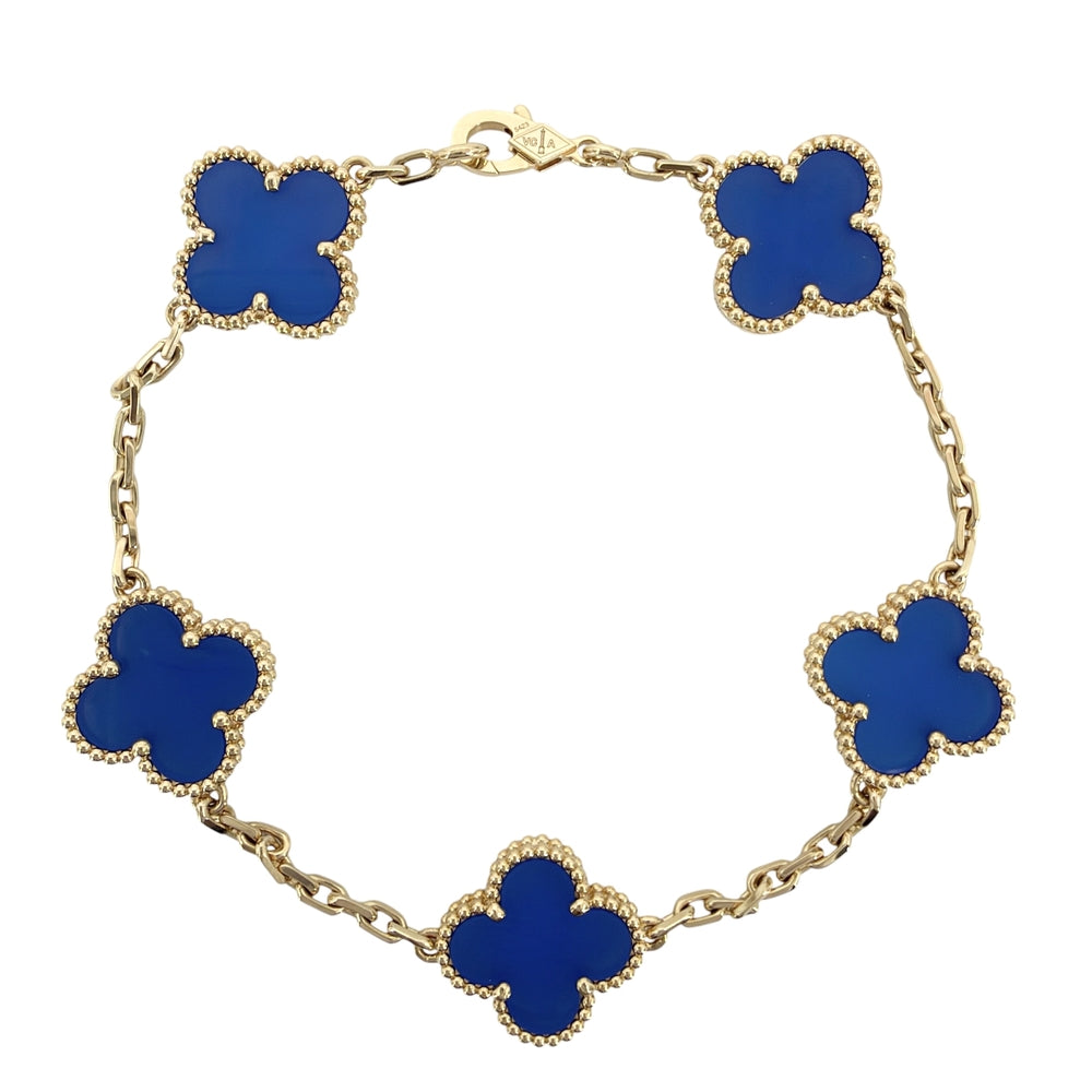 Van Cleef & Arpels ヴァンクリーフ＆アーペル ブレスレット ヴィンテージ アルハンブラ 18金YG K18イエローゴールド ブルーアゲート VCARP34900 ブルー 青 レディース 約11.9g【中古品】