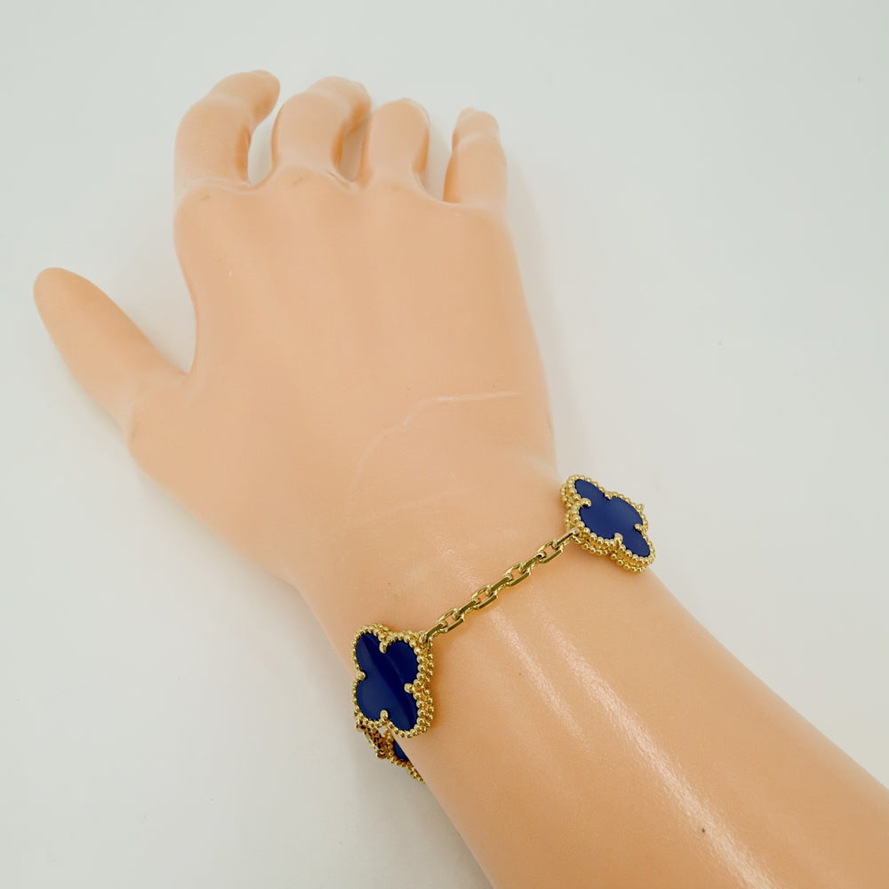Van Cleef & Arpels ヴァンクリーフ＆アーペル ブレスレット ヴィンテージ アルハンブラ 18金YG K18イエローゴールド ブルーアゲート VCARP34900 ブルー 青 レディース 約11.9g【中古品】