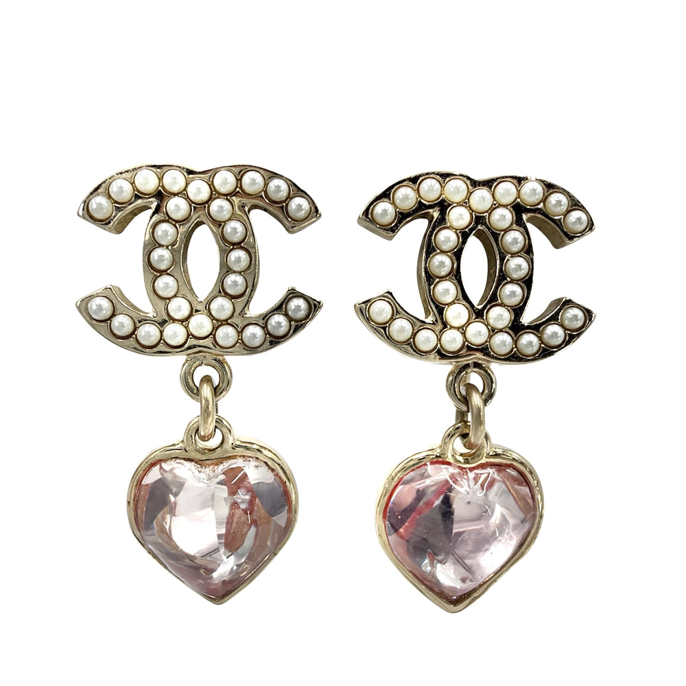 CHANEL シャネル イヤリング ハート ココマーク ラインストーン スイング ラインストーン フェイクパール B22B レディース 約10.0g 2022年【中古品】