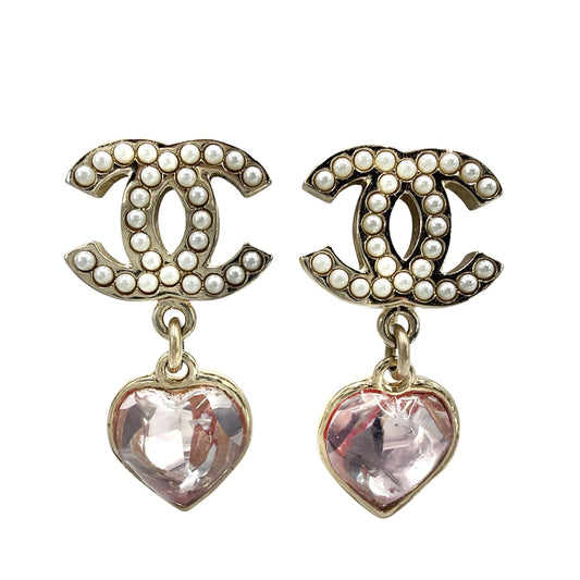 CHANEL シャネル イヤリング ハート ココマーク ラインストーン スイング ラインストーン フェイクパール B22B レディース 約10.0g 2022年【中古品】