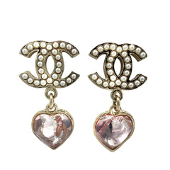 CHANEL シャネル イヤリング ハート ココマーク ラインストーン スイング ラインストーン フェイクパール B22B レディース 約10.0g 2022年【中古品】