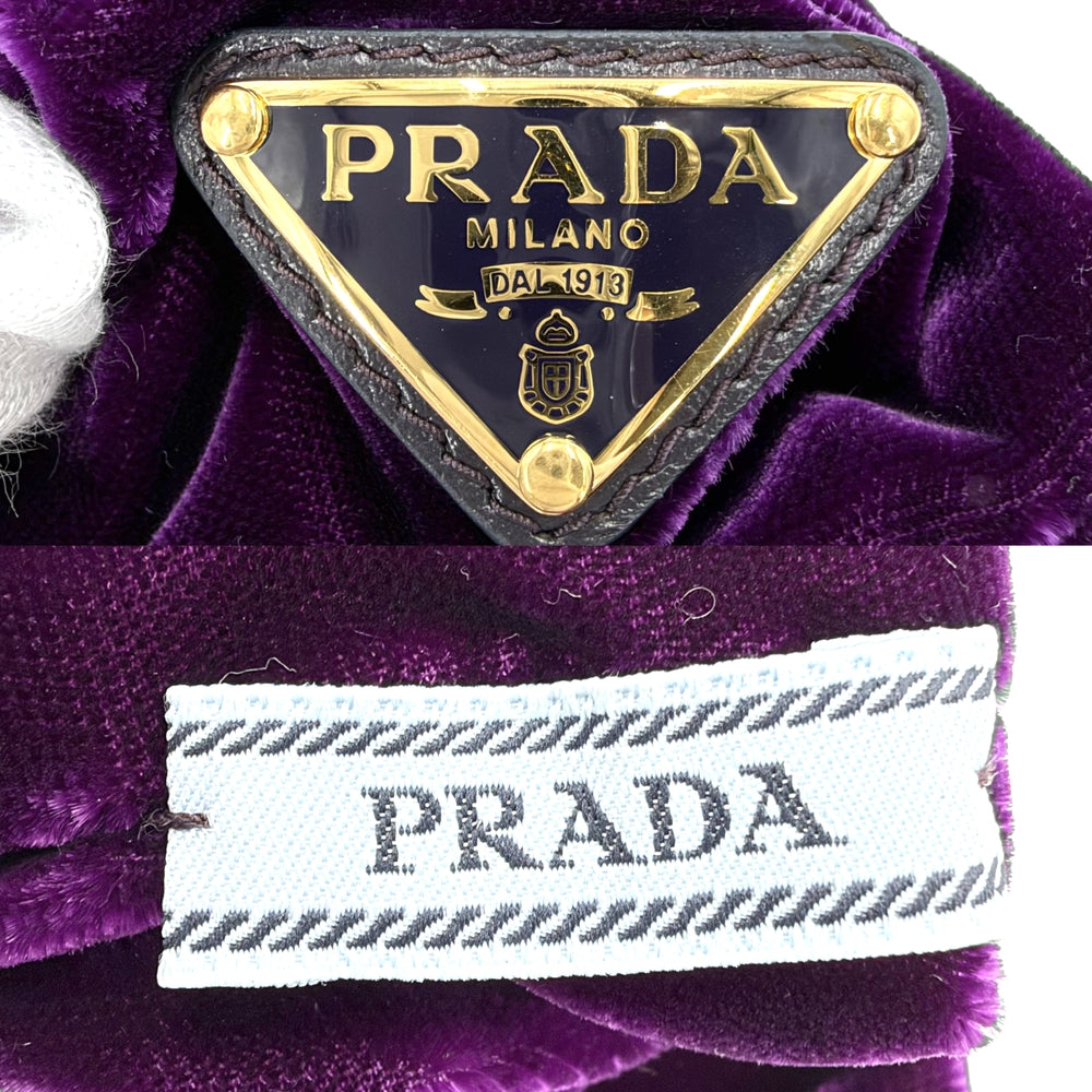 PRADA プラダ ヘアアクセサリー シュシュ トライアングルロゴ ファッションアイテム ベルベット パープル 紫
 ゴールド金具 レディース 約22.4g【中古品】