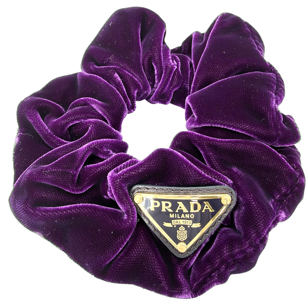 PRADA プラダ ヘアアクセサリー シュシュ トライアングルロゴ ファッションアイテム ベルベット パープル 紫
 ゴールド金具 レディース 約22.4g【中古品】