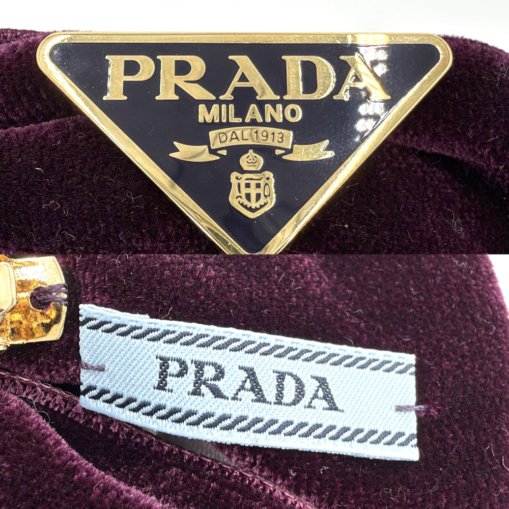PRADA プラダ ヘアアクセサリー ベルベットリボン トライアングルロゴ アクセサリー バレッタ ヘアクリップ パープル 紫
 ゴールド金具 レディース 約17.7g【中古品】