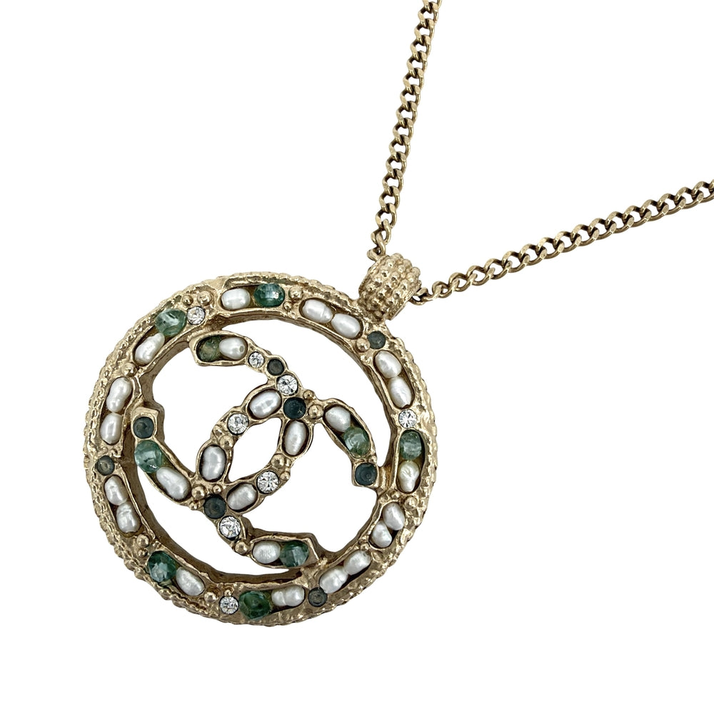 CHANEL シャネル ネックレス ココマーク アクセサリー GP ラインストーン フェイクパール A18C レディース 約15.2g 2018年【中古品】