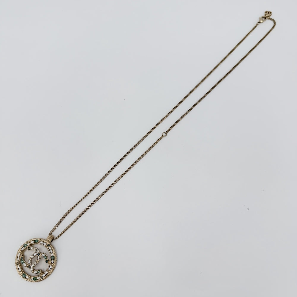 CHANEL シャネル ネックレス ココマーク アクセサリー GP ラインストーン フェイクパール A18C レディース 約15.2g 2018年【中古品】
