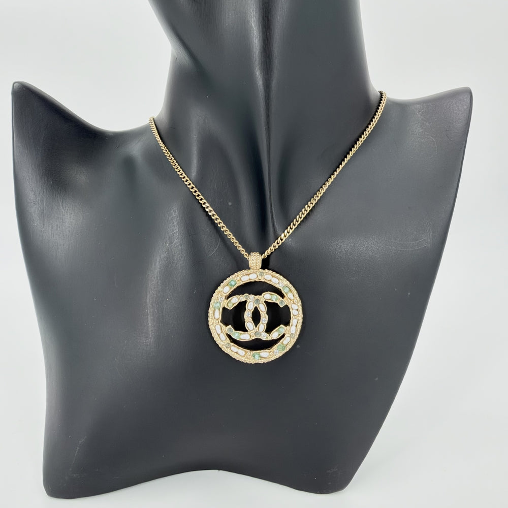 CHANEL シャネル ネックレス ココマーク アクセサリー GP ラインストーン フェイクパール A18C レディース 約15.2g 2018年【中古品】