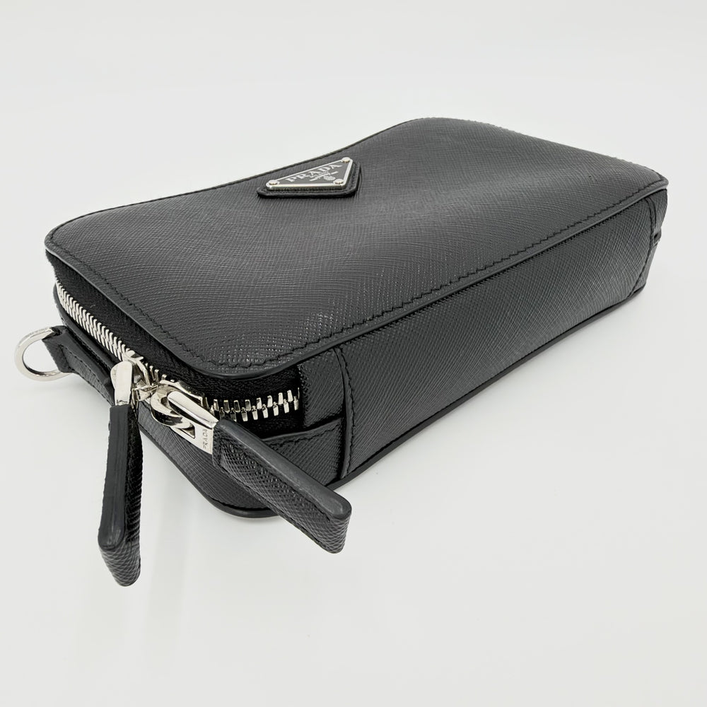 PRADA プラダ ショルダーバッグ ブリック トライアングルロゴ メンズ レディース 2VH173 レザー ブラック 黒 シルバー金具 ユニセックス【中古品】