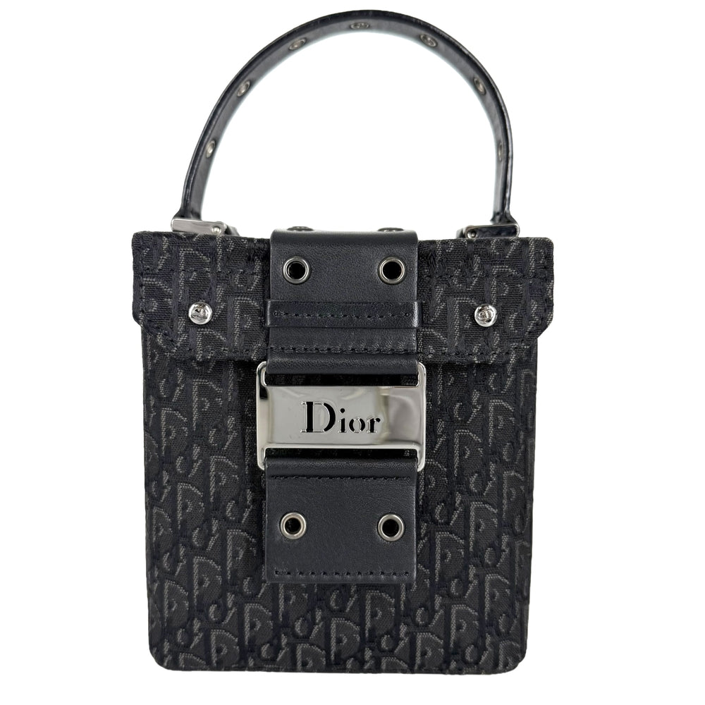Christian Dior クリスチャンディオール ハンドバッグ ストリートシック トロッター バニティバッグ ポーチ キャンバス レザー ブラック 黒 シルバー金具 レディース【中古品】