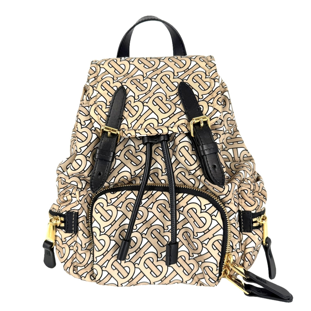 BURBERRY バーバリー リュック TBモノグラム バックパック ナイロン レザー ベージュ ホワイト 白 ゴールド金具 レディース【中古品】