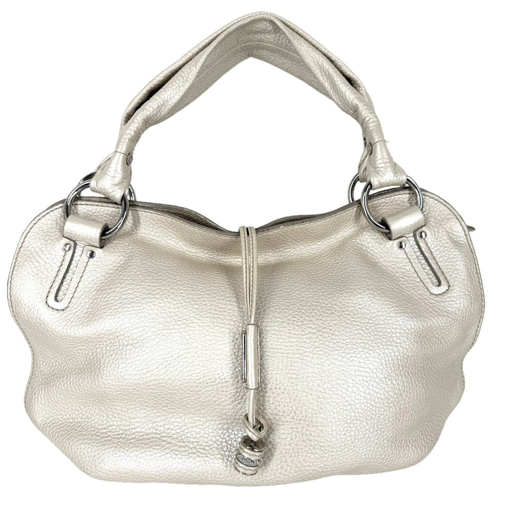 CELINE セリーヌ ハンドバッグ ビタースウィート トートバッグ メタリック レザー オフホワイト シルバー金具 レディース【中古品】