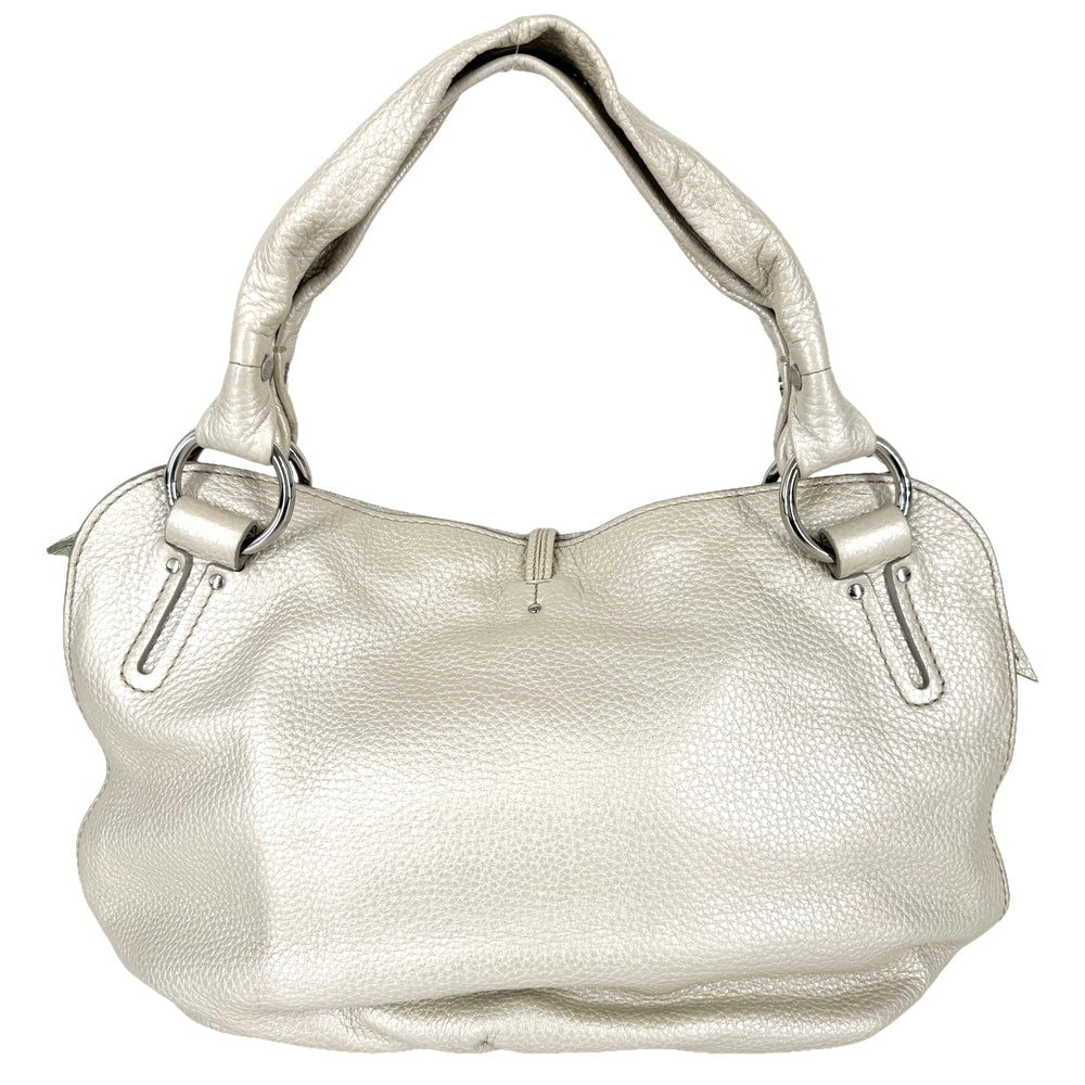 CELINE セリーヌ ハンドバッグ ビタースウィート トートバッグ メタリック レザー オフホワイト シルバー金具 レディース【中古品】