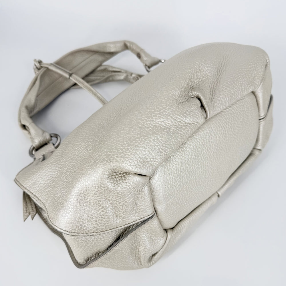 CELINE セリーヌ ハンドバッグ ビタースウィート トートバッグ メタリック レザー オフホワイト シルバー金具 レディース【中古品】