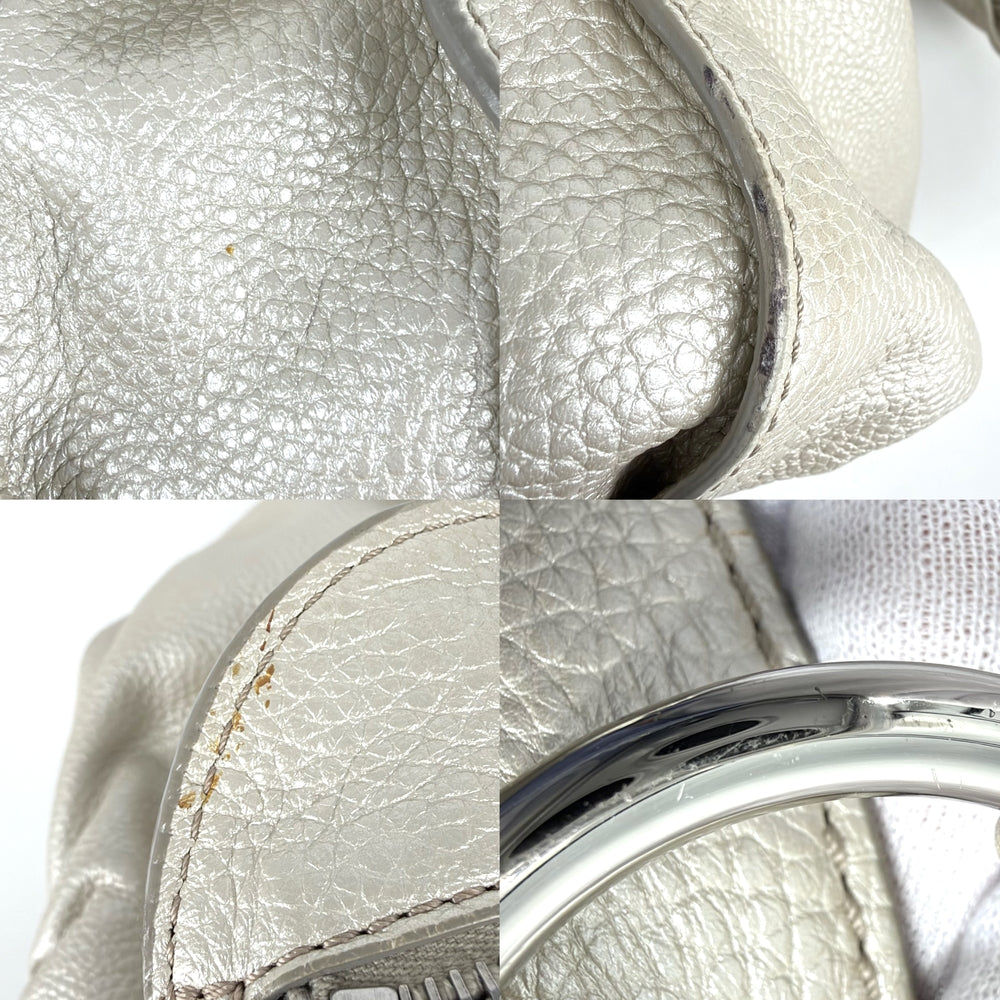 CELINE セリーヌ ハンドバッグ ビタースウィート トートバッグ メタリック レザー オフホワイト シルバー金具 レディース【中古品】
