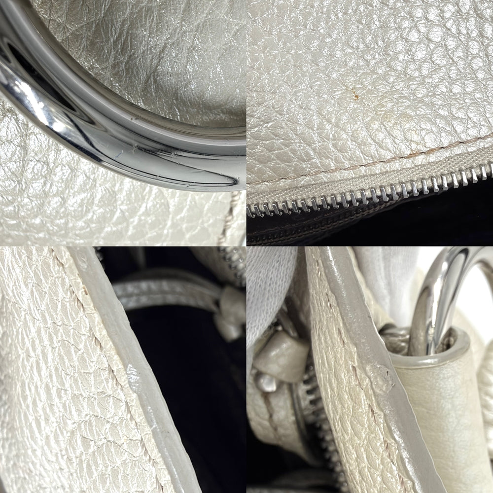 CELINE セリーヌ ハンドバッグ ビタースウィート トートバッグ メタリック レザー オフホワイト シルバー金具 レディース【中古品】