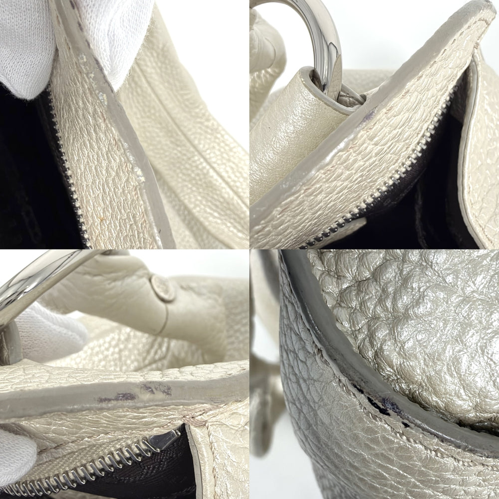 CELINE セリーヌ ハンドバッグ ビタースウィート トートバッグ メタリック レザー オフホワイト シルバー金具 レディース【中古品】