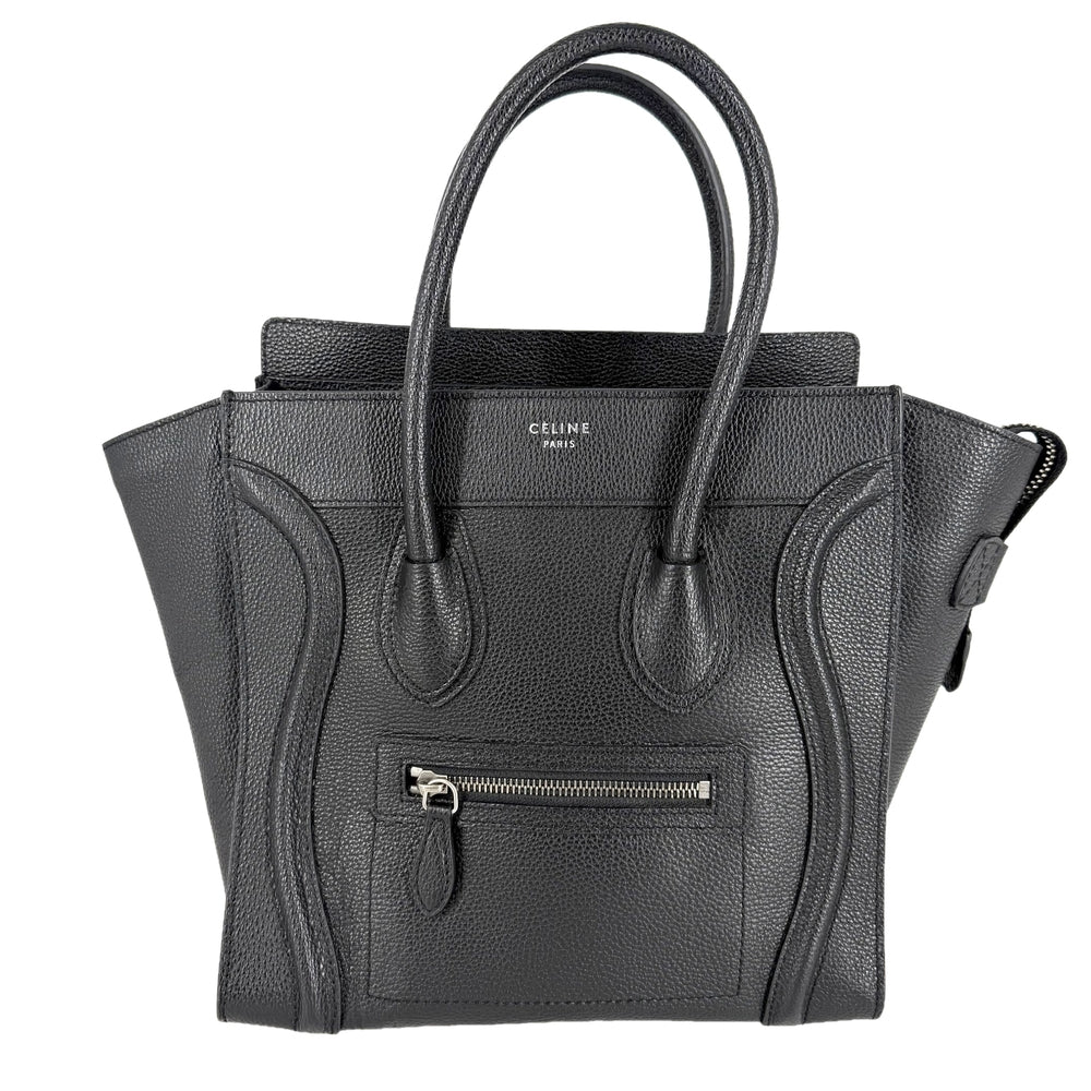 CELINE セリーヌ トートバッグ ラゲージ マイクロショッパー レザー ブラック 黒 シルバー金具 レディース【中古品】