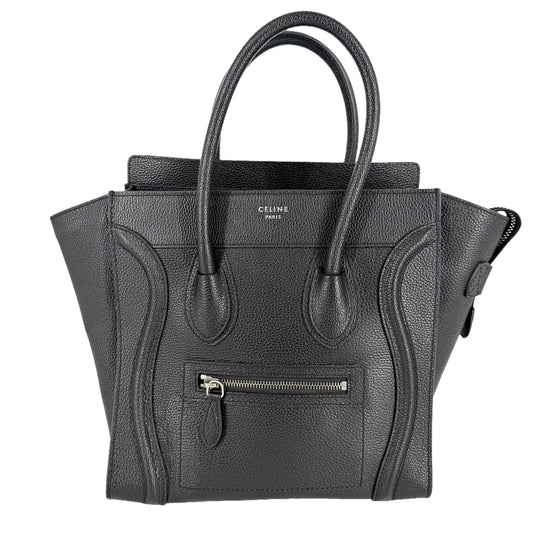 CELINE セリーヌ トートバッグ ラゲージ マイクロショッパー レザー ブラック 黒 シルバー金具 レディース【中古品】