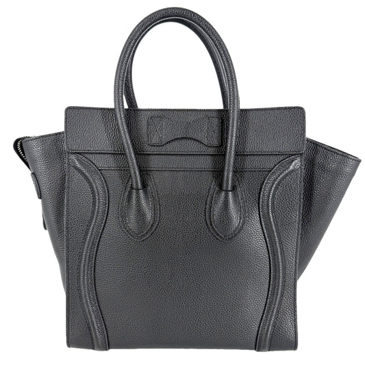 CELINE セリーヌ トートバッグ ラゲージ マイクロショッパー レザー ブラック 黒 シルバー金具 レディース【中古品】