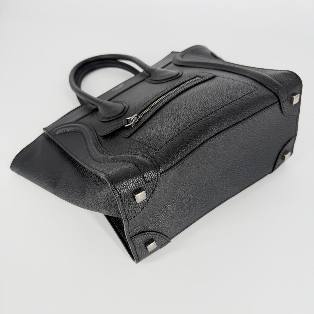 CELINE セリーヌ トートバッグ ラゲージ マイクロショッパー レザー ブラック 黒 シルバー金具 レディース【中古品】