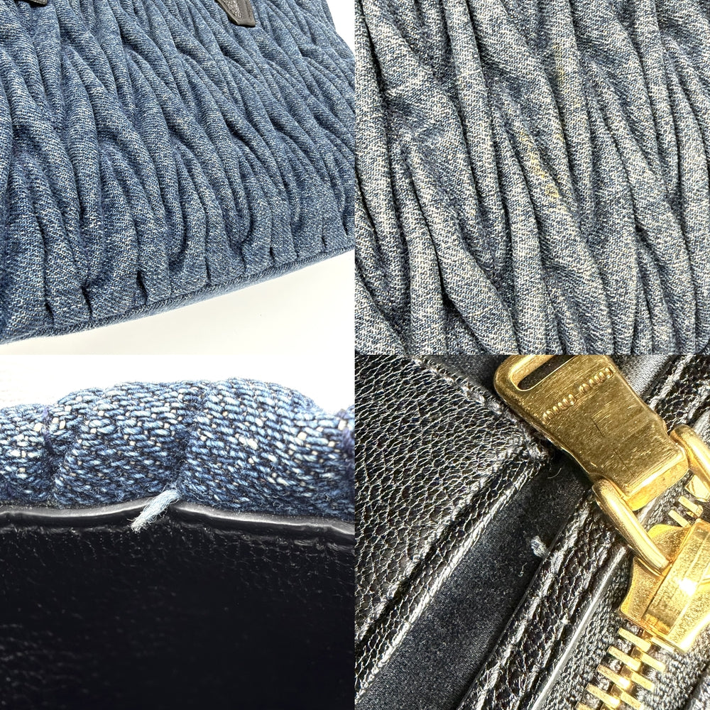 MIUMIU ミュウミュウ ハンドバッグ マテラッセ 5BG069 デニム レザー インディゴ ゴールド金具 レディース【中古品】