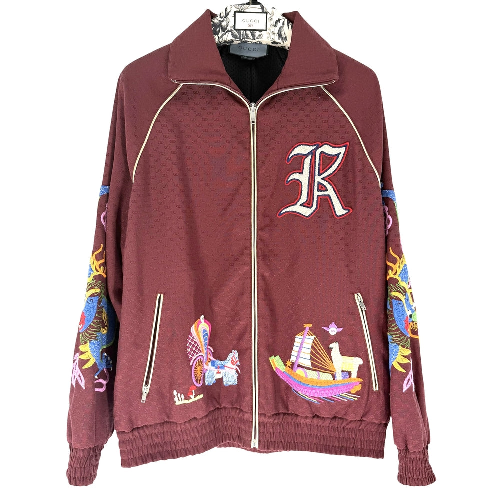 GUCCI グッチ スタジャン ドラゴン アパレル 服 S ワインレッド マルチカラー シルバー金具 ポリエステル コットン メンズ【中古品】