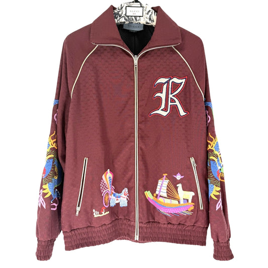 GUCCI グッチ スタジャン ドラゴン アパレル 服 S ワインレッド マルチカラー シルバー金具 ポリエステル コットン メンズ【中古品】