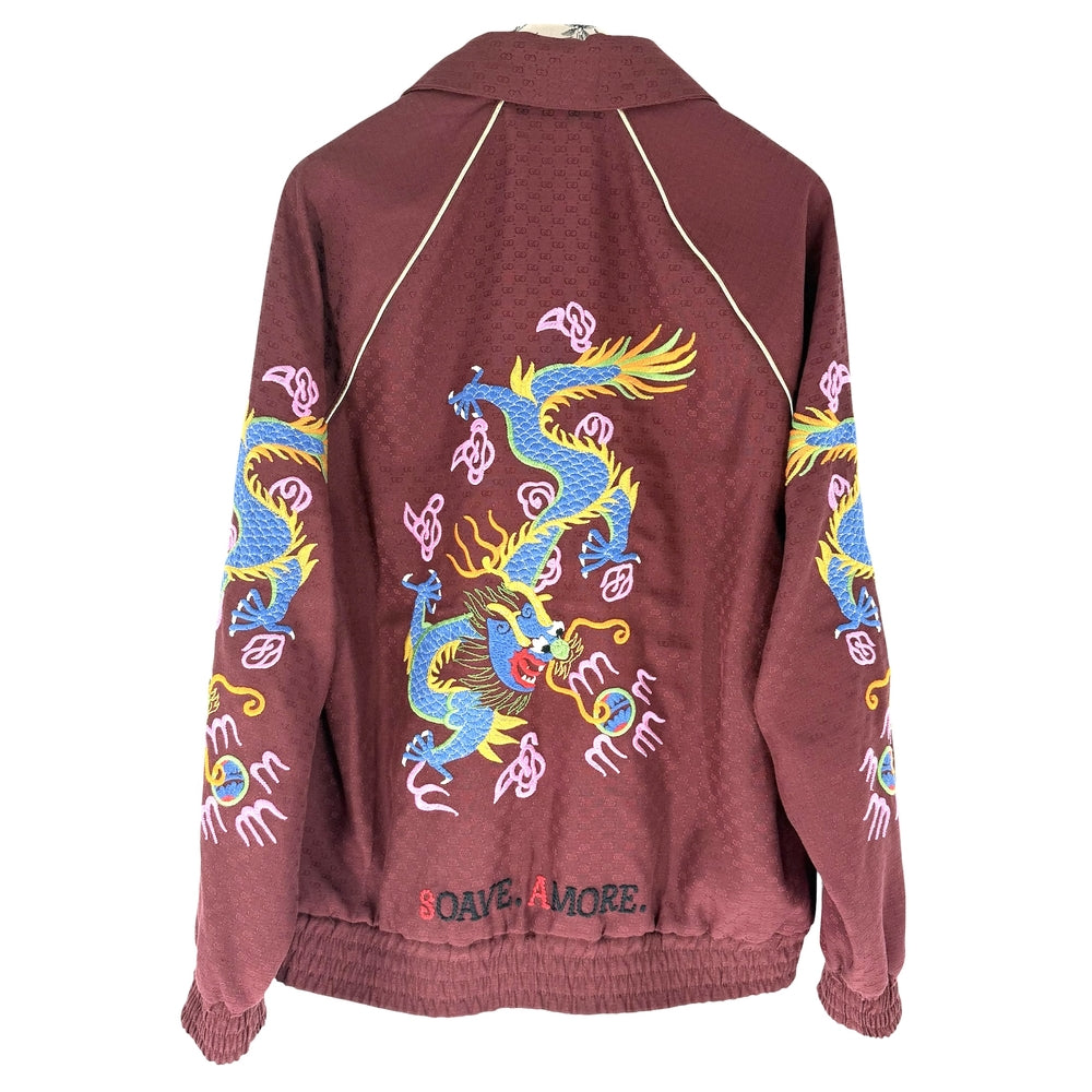 GUCCI グッチ スタジャン ドラゴン アパレル 服 S ワインレッド マルチカラー シルバー金具 ポリエステル コットン メンズ【中古品】