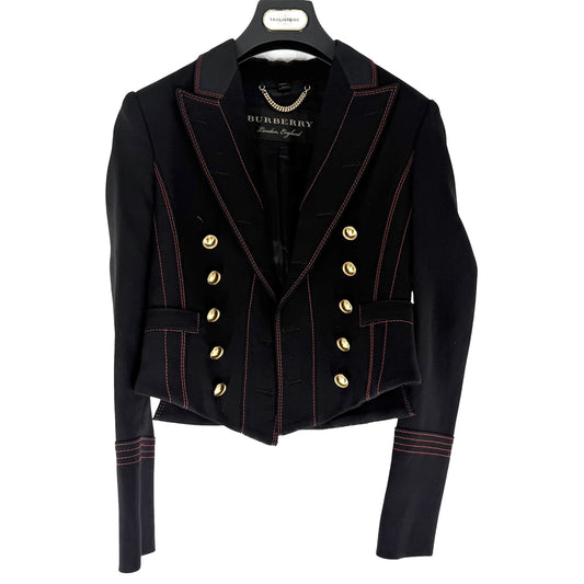 【秋物特集】 BURBERRY バーバリー ライダースジャケット アパレル 服 34 ブラック 黒 レッド 赤 ゴールド金具 春 秋 ウール シルク レディース【中古品】