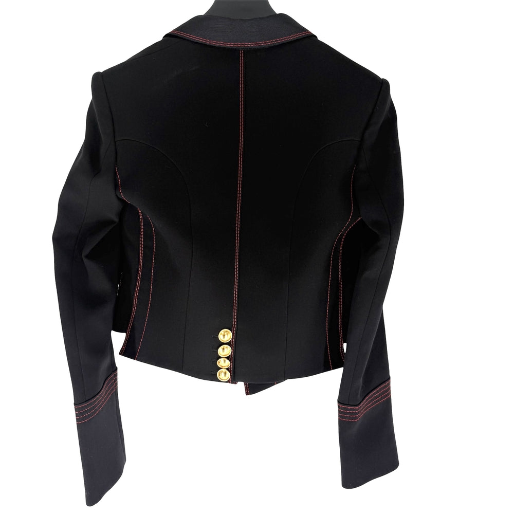 【秋物特集】 BURBERRY バーバリー ライダースジャケット アパレル 服 34 ブラック 黒 レッド 赤 ゴールド金具 春 秋 ウール シルク レディース【中古品】