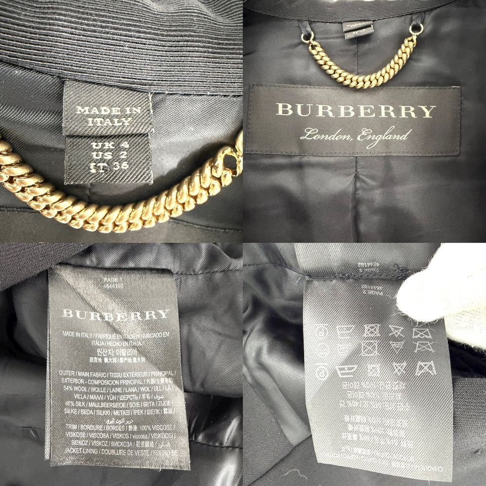 【秋物特集】 BURBERRY バーバリー ライダースジャケット アパレル 服 34 ブラック 黒 レッド 赤 ゴールド金具 春 秋 ウール シルク レディース【中古品】