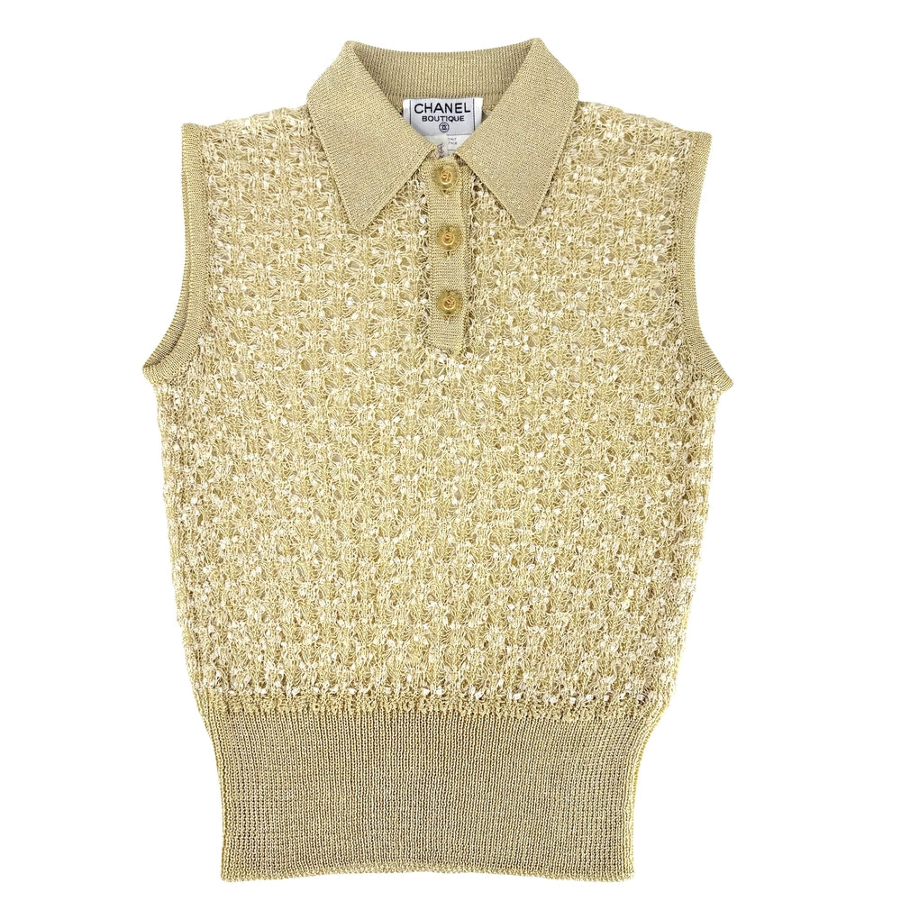 CHANEL シャネル トップス ヴィンテージ ノースリーブ アパレル 服 ココマーク 40 ゴールド アセテート レーヨン ナイロン ポリエステル レディース 1997年【中古品】