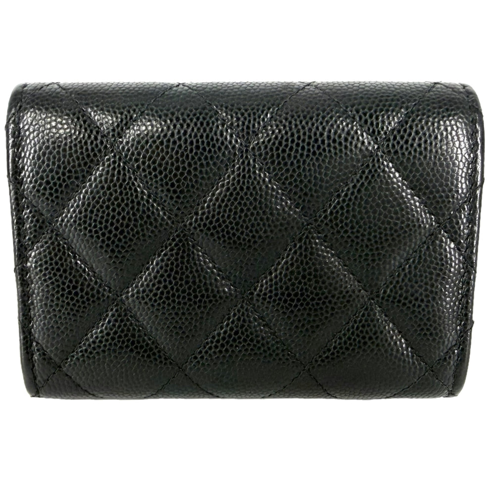 CHANEL シャネル 三つ折り財布 マトラッセ ココマーク ミニ財布 コンパクトウォレット キャビアスキン ブラック 黒 ピンク ゴールド金具 レディース【中古品】