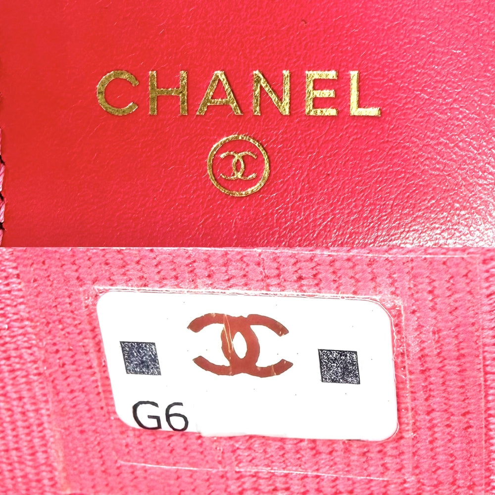 CHANEL シャネル 三つ折り財布 マトラッセ ココマーク ミニ財布 コンパクトウォレット キャビアスキン ブラック 黒 ピンク ゴールド金具 レディース【中古品】