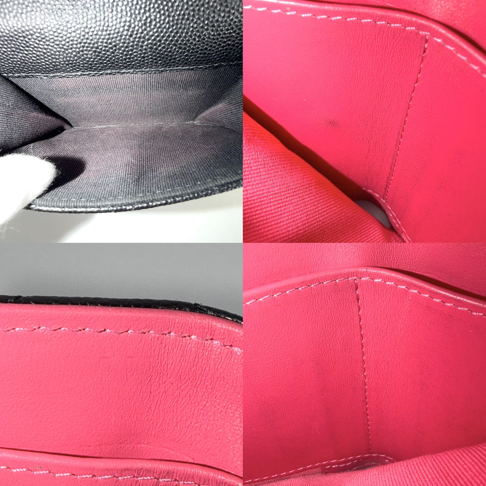 CHANEL シャネル 三つ折り財布 マトラッセ ココマーク ミニ財布 コンパクトウォレット キャビアスキン ブラック 黒 ピンク ゴールド金具 レディース【中古品】
