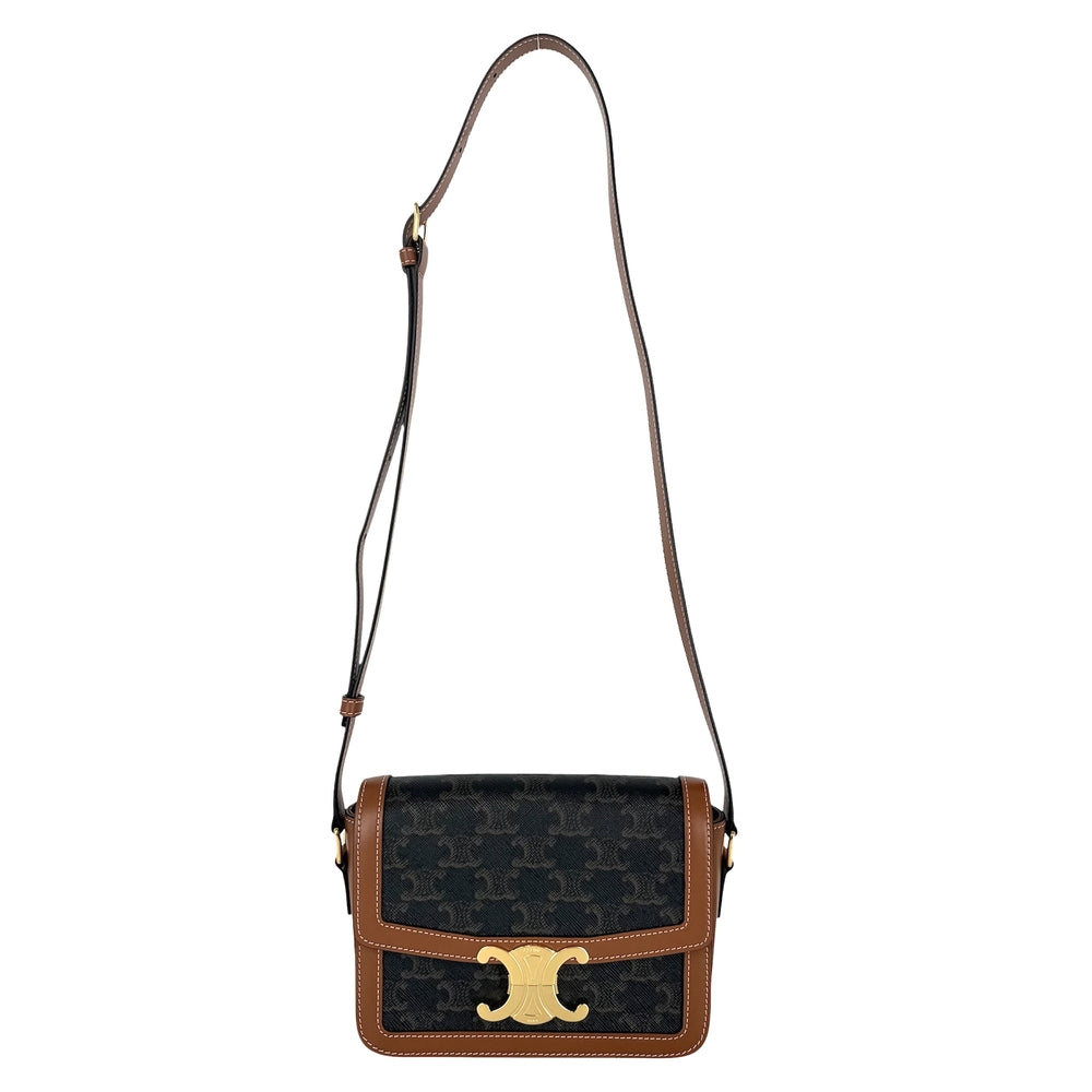 CELINE セリーヌ ショルダーバッグ ティーン トリオンフ PVC レザー ブラウン 茶 ゴールド金具 レディース【中古品】