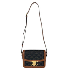 CELINE セリーヌ ショルダーバッグ ティーン トリオンフ PVC レザー ブラウン 茶 ゴールド金具 レディース【中古品】