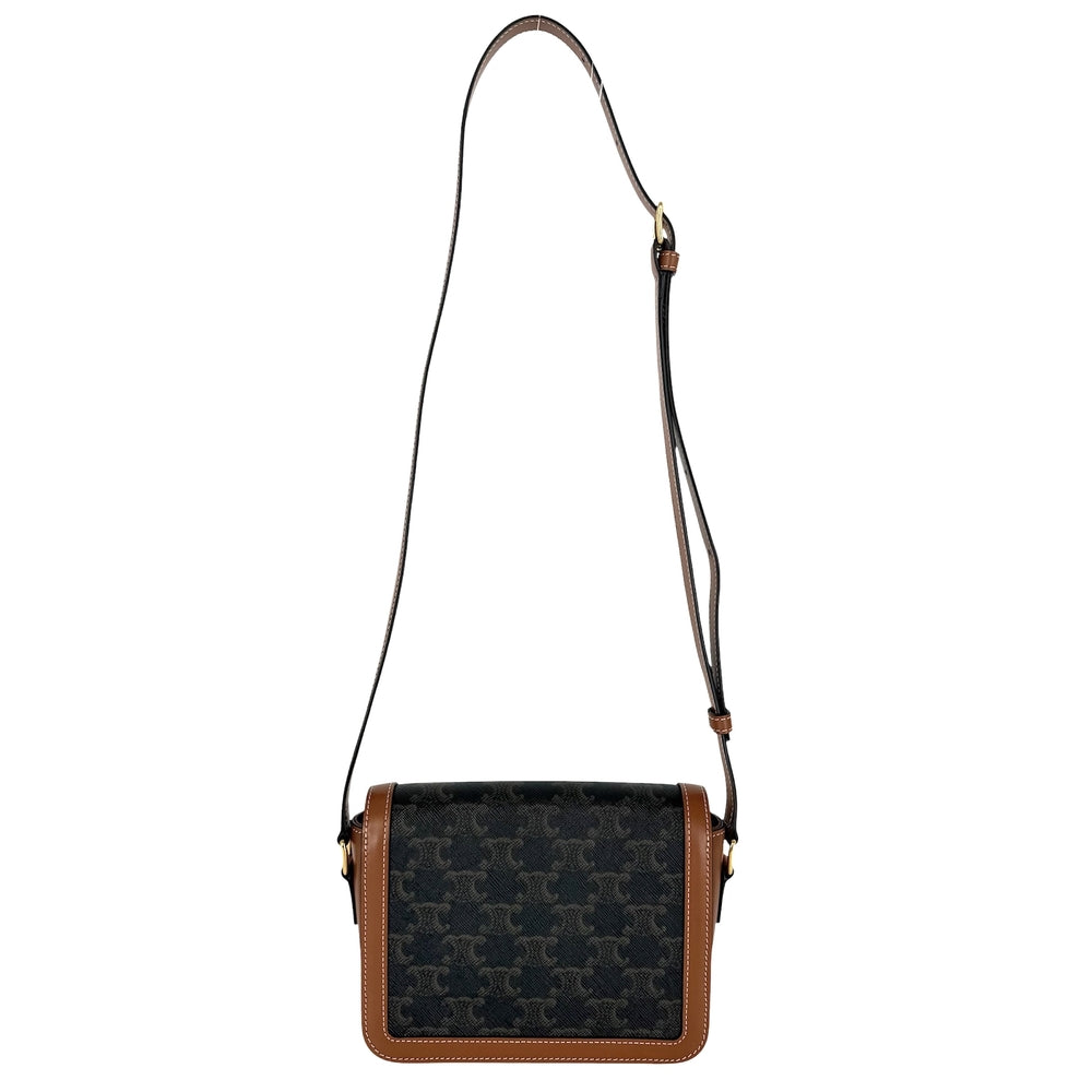 CELINE セリーヌ ショルダーバッグ ティーン トリオンフ PVC レザー ブラウン 茶 ゴールド金具 レディース【中古品】