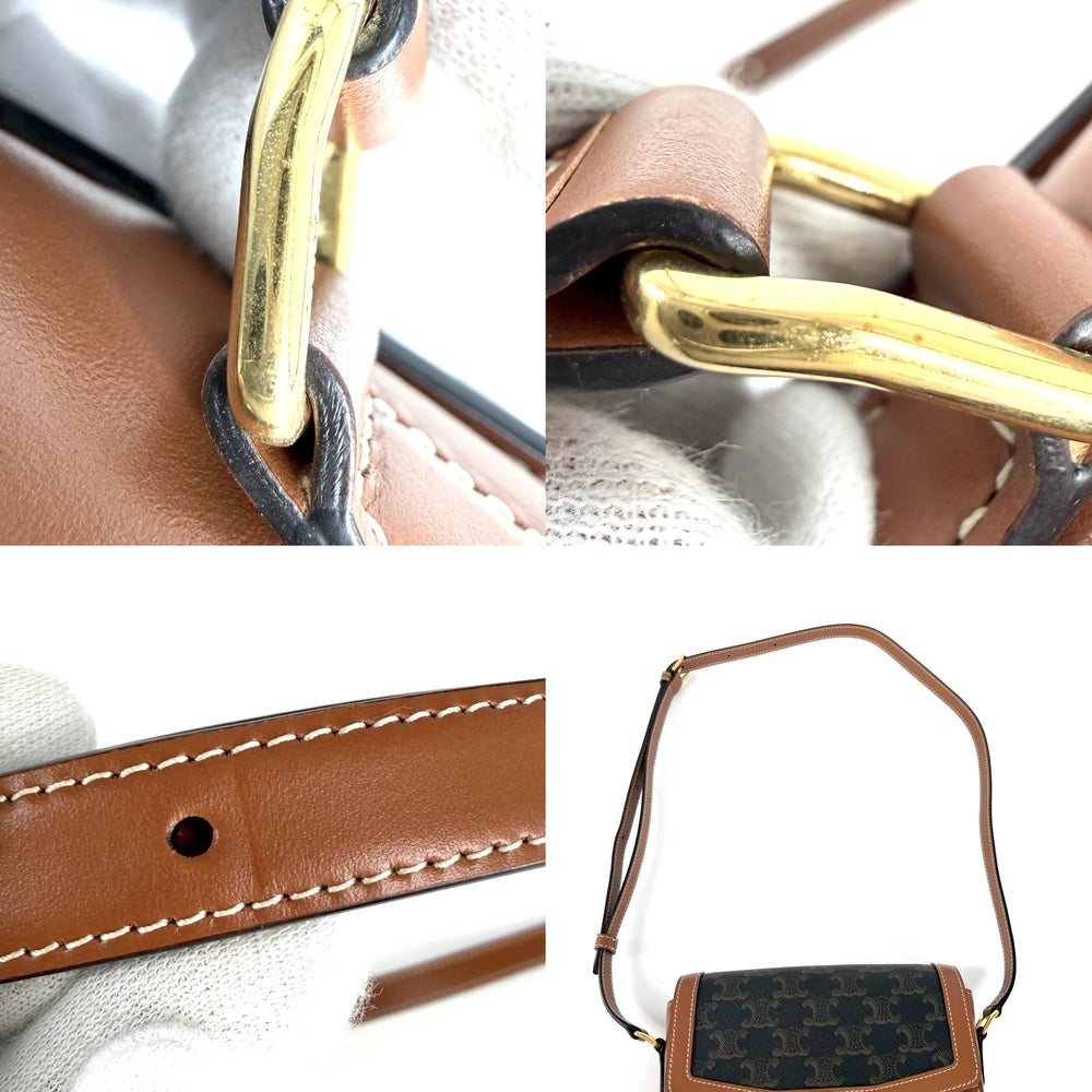 CELINE セリーヌ ショルダーバッグ ティーン トリオンフ PVC レザー ブラウン 茶 ゴールド金具 レディース【中古品】