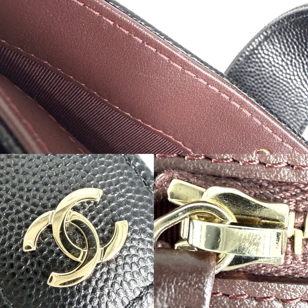 CHANEL シャネル 長財布 ココマーク ロングウォレット キャビアスキン ブラック 黒 ゴールド金具 レディース【中古品】
