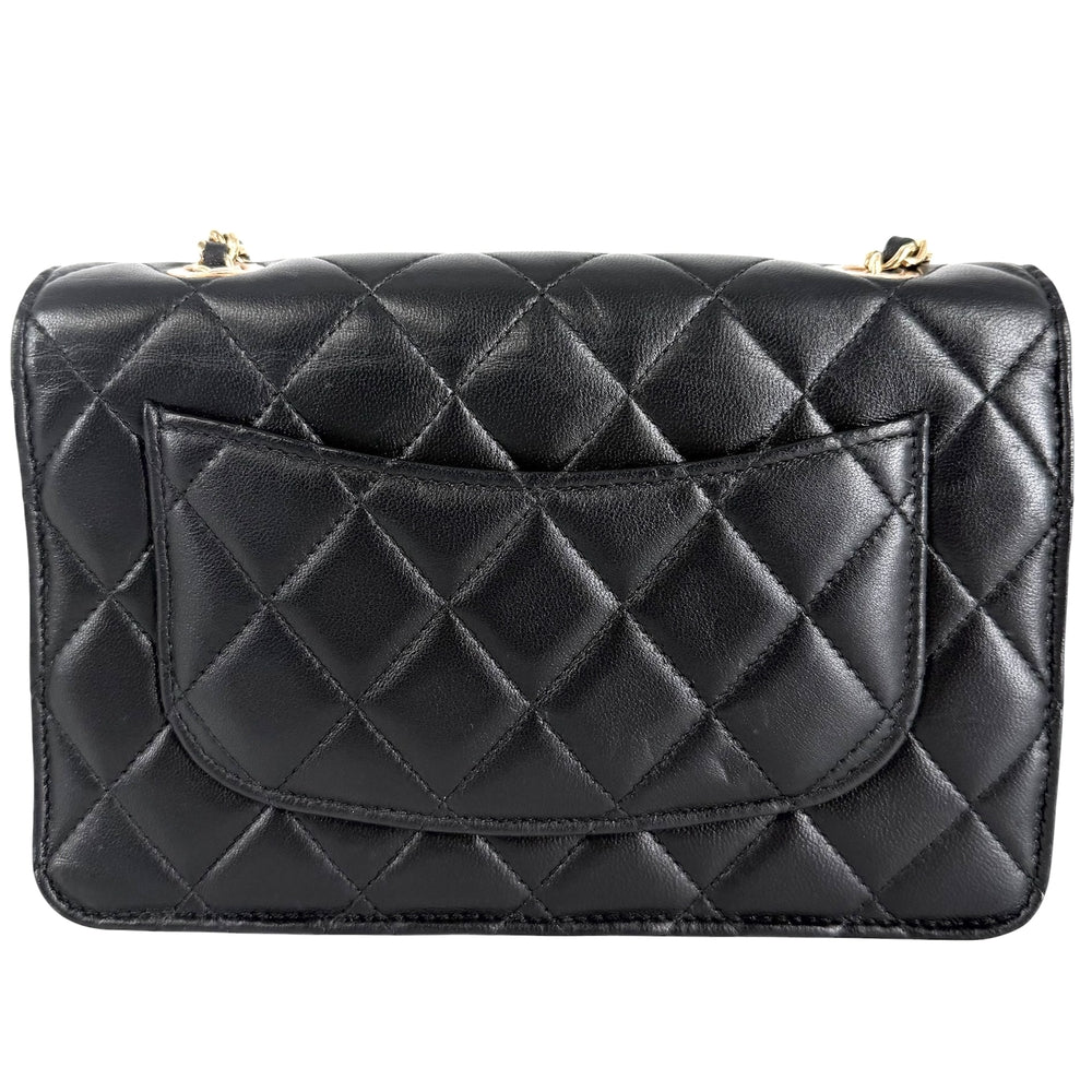 CHANEL シャネル チェーンウォレット マトラッセ ココマーク ラムスキン ブラック 黒 ローズゴールド金具 レディース【中古品】