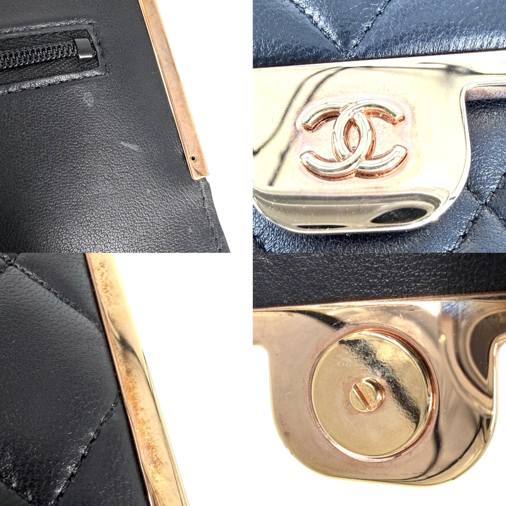 CHANEL シャネル チェーンウォレット マトラッセ ココマーク ラムスキン ブラック 黒 ローズゴールド金具 レディース【中古品】